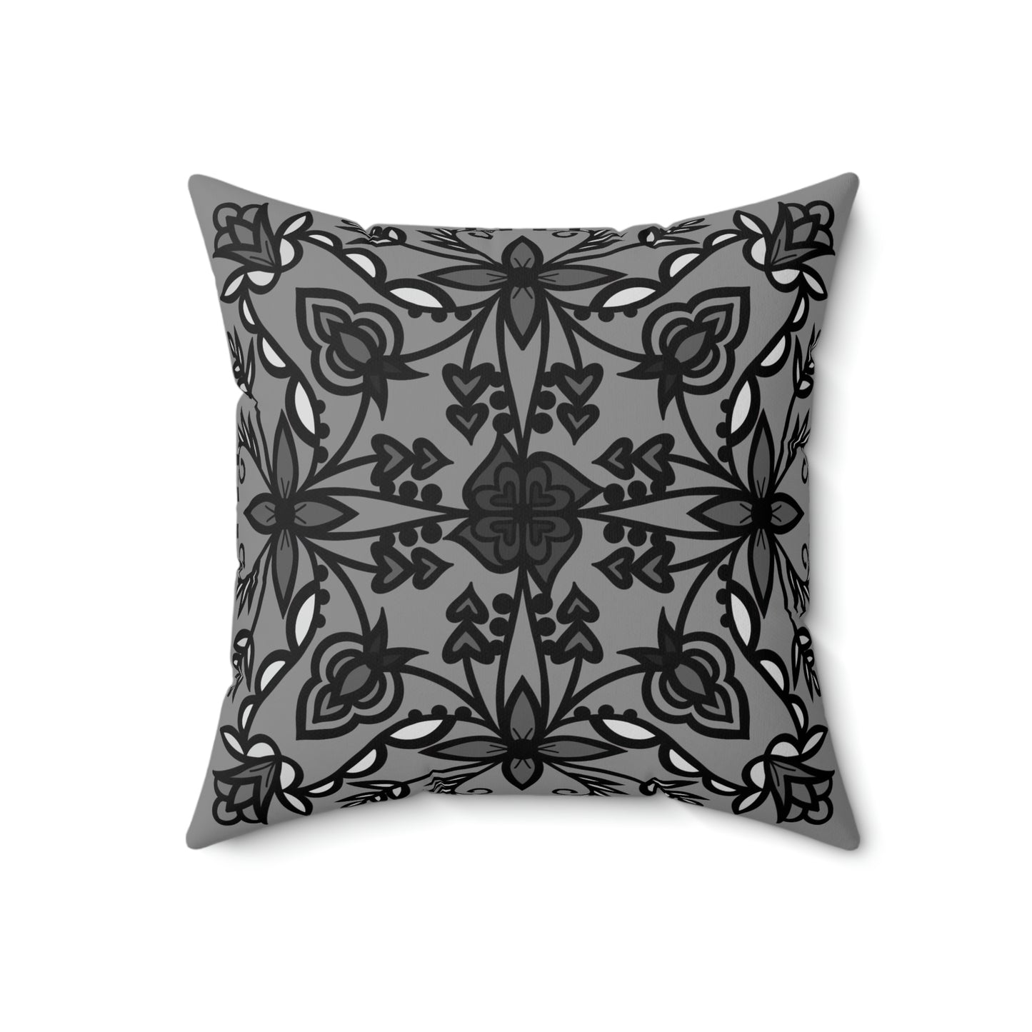 Gray Floral Throw Pillow