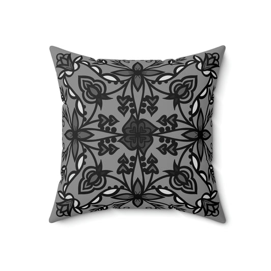 Gray Floral Throw Pillow