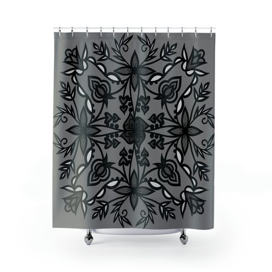 Gray Floral Shower Curtain