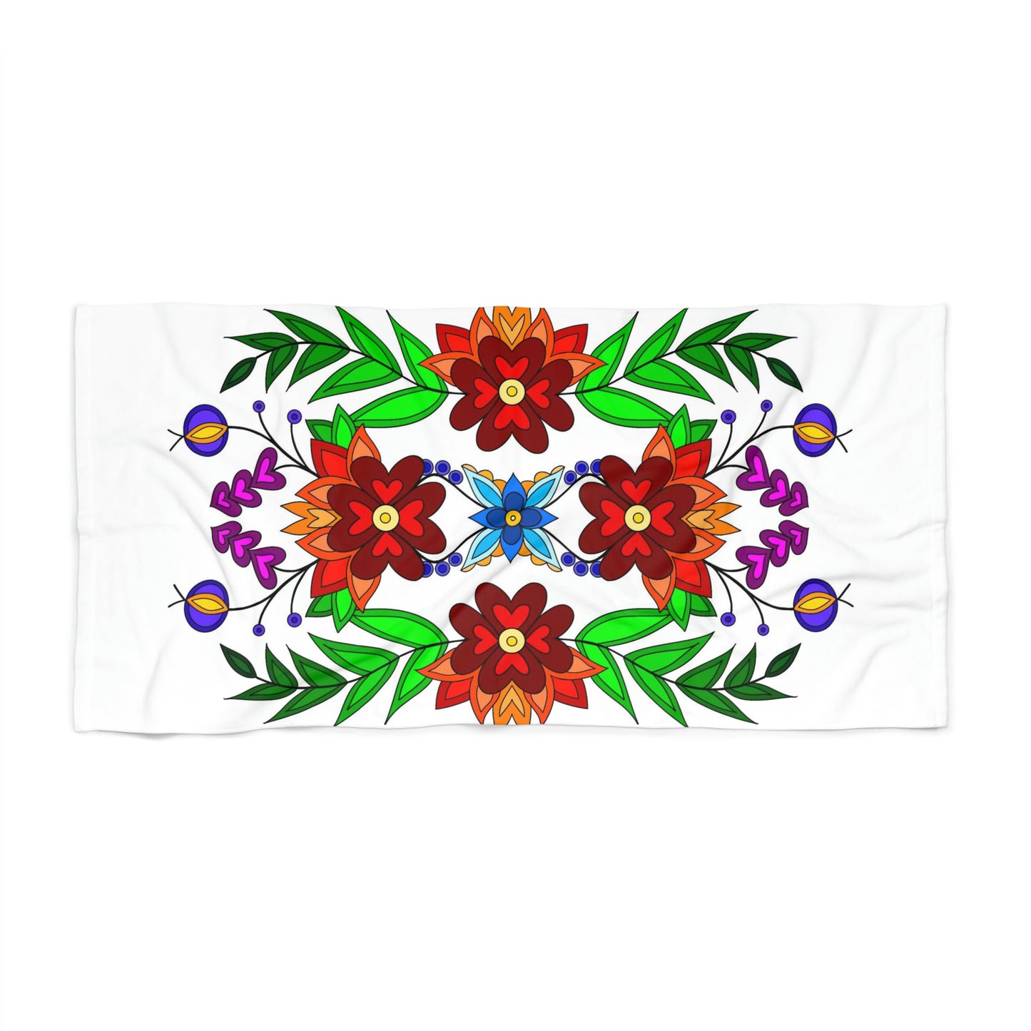 White Floral Beach Towel