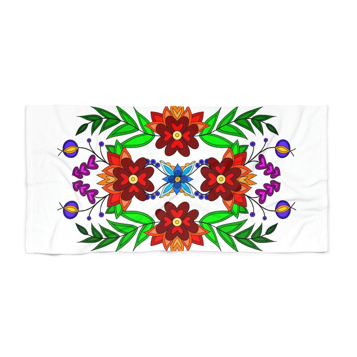 White Floral Beach Towel