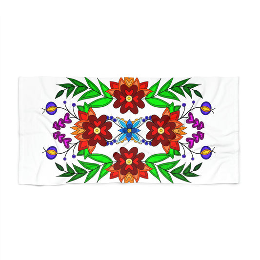 White Floral Beach Towel